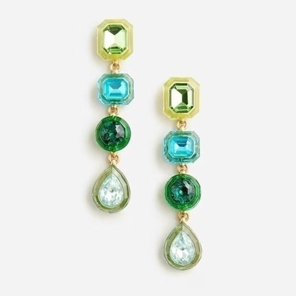 J.Crew Jewelry - J.Crew Multi Color Crystal Drop Earrings | Green Blue Teal Gold Tone Statement